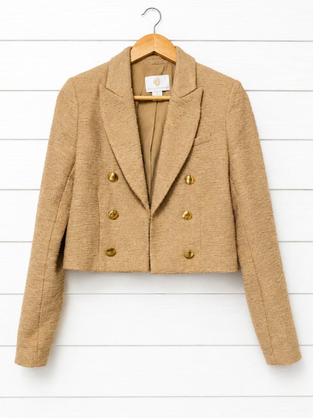 House of Harlow Tweed Cropped Blazer Size Small Gold Button Quiet Luxury Jacket